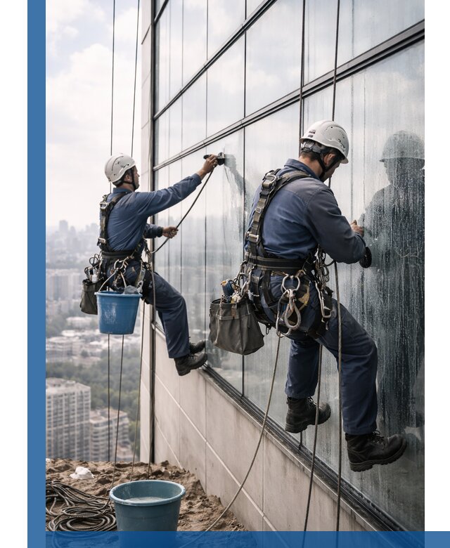 Профессиональная мойка фасадных окон альпинистами в Новодвинске