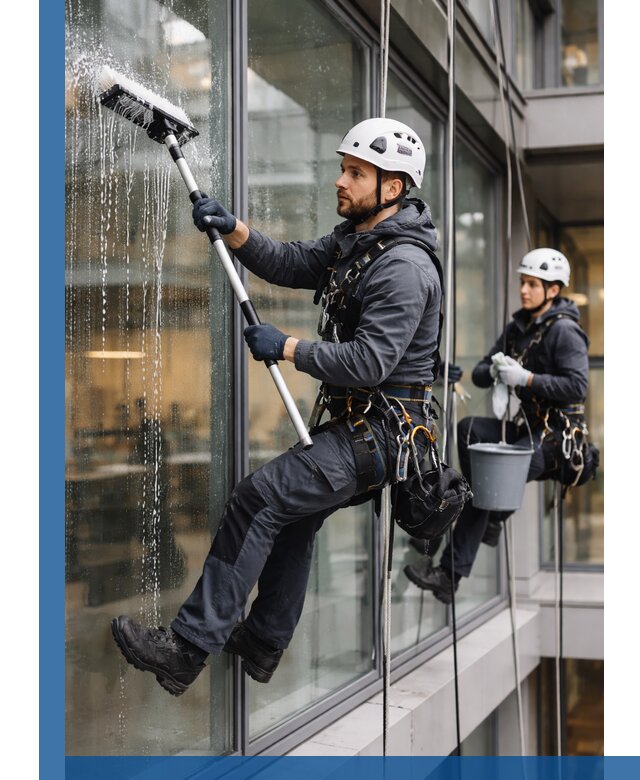 Профессиональная мойка витражей промышленными альпинистами в Новодвинске