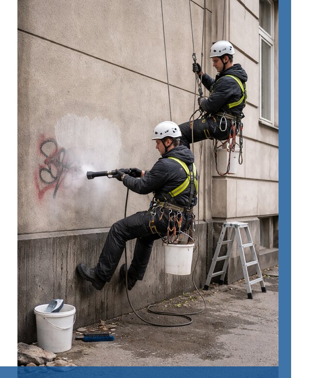 Удаление граффити с фасада в Новодвинске от 4602 р. | ВЫСОТНИК-Нвд