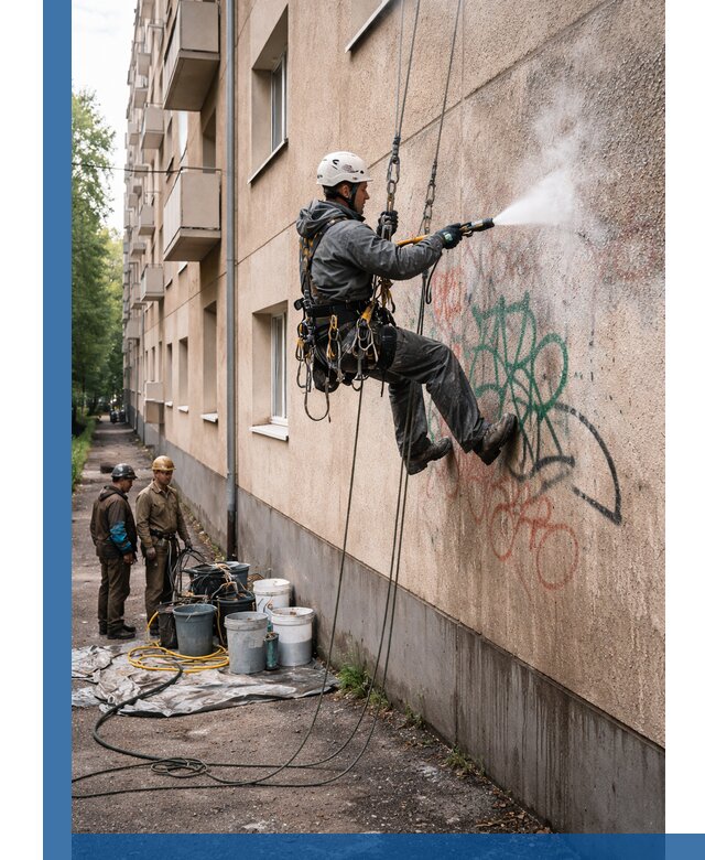 Удаление граффити с фасада в Новодвинске без следов и повреждений