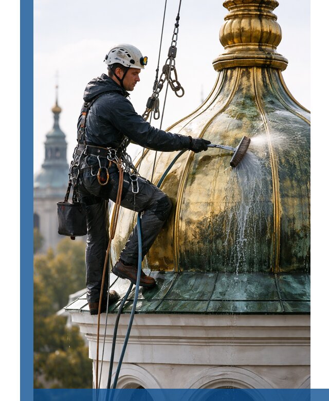 Профессиональная мойка куполов и шпилей высотными альпинистами в Новодвинске