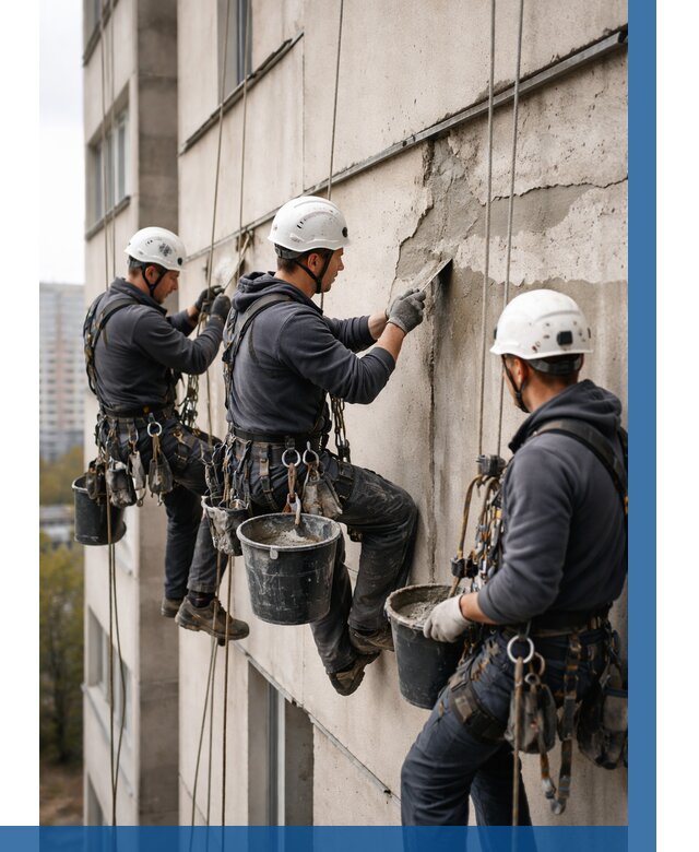 Ремонт бетонных элементов фасада в Новодвинске от 2557 р. | ВЫСОТНИК-Нвд