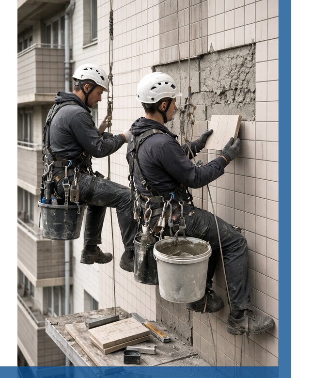 Ремонт облицовки фасада плиткой в Новодвинске от 1841 р. | ВЫСОТНИК-Нвд