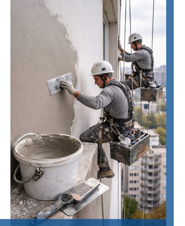 Шпаклевка фасада на высоте в Новодвинске от 716 р. | ВЫСОТНИК-Нвд