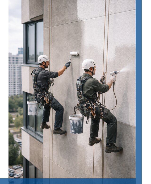 Покраска фасада альпинистами в Новодвинске от 307 р. | ВЫСОТНИК-Нвд