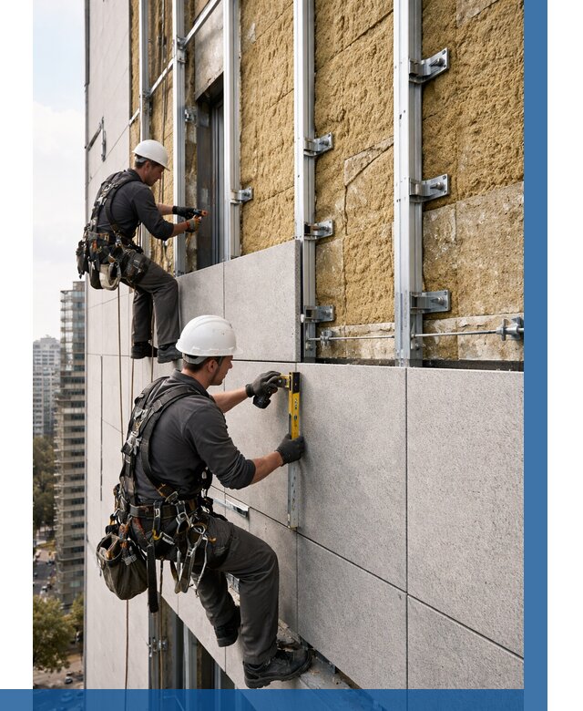 Монтаж вентилируемого фасада в Новодвинске от 3579 р. | ВЫСОТНИК-Нвд