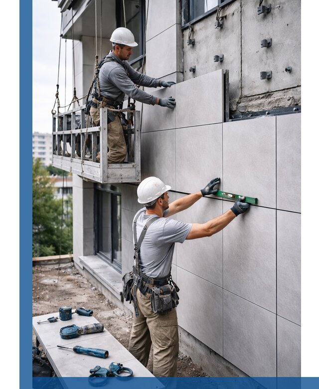 Монтаж керамогранита на фасад в Новодвинске под ключ с гарантией качества