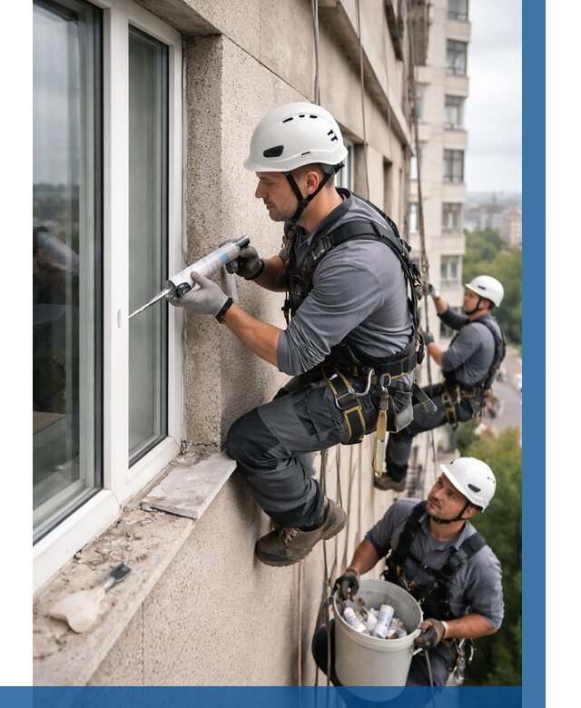 Герметизация оконных швов снаружи в Новодвинске от 1534 р. | ВЫСОТНИК-Нвд