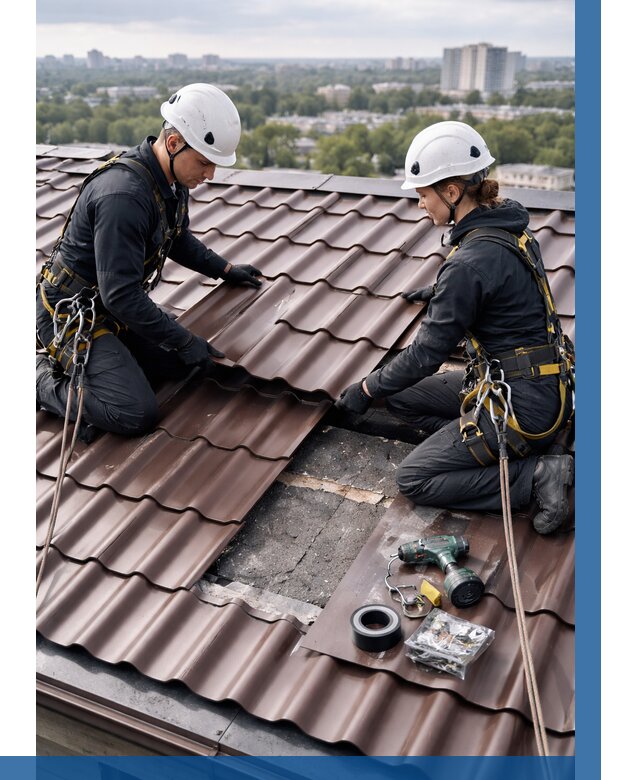 Ремонт металлочерепицы на крыше в Новодвинске от 920 р. | ВЫСОТНИК-Нвд