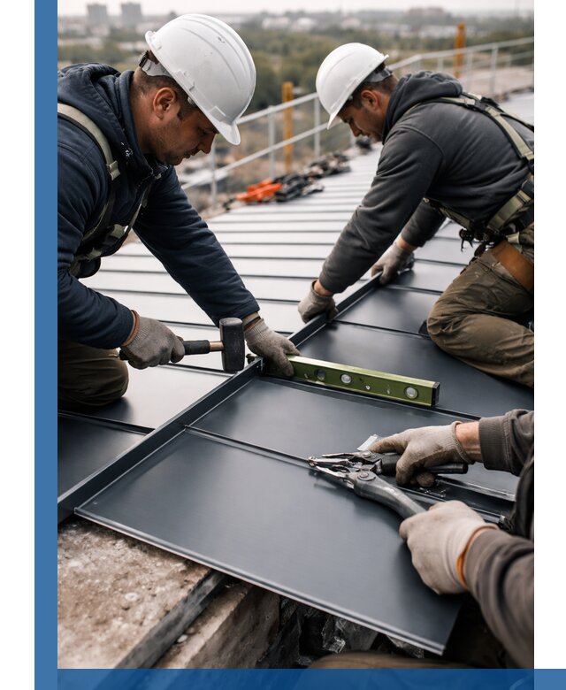 Монтаж фальцевой кровли в Новодвинске для промышленных зданий