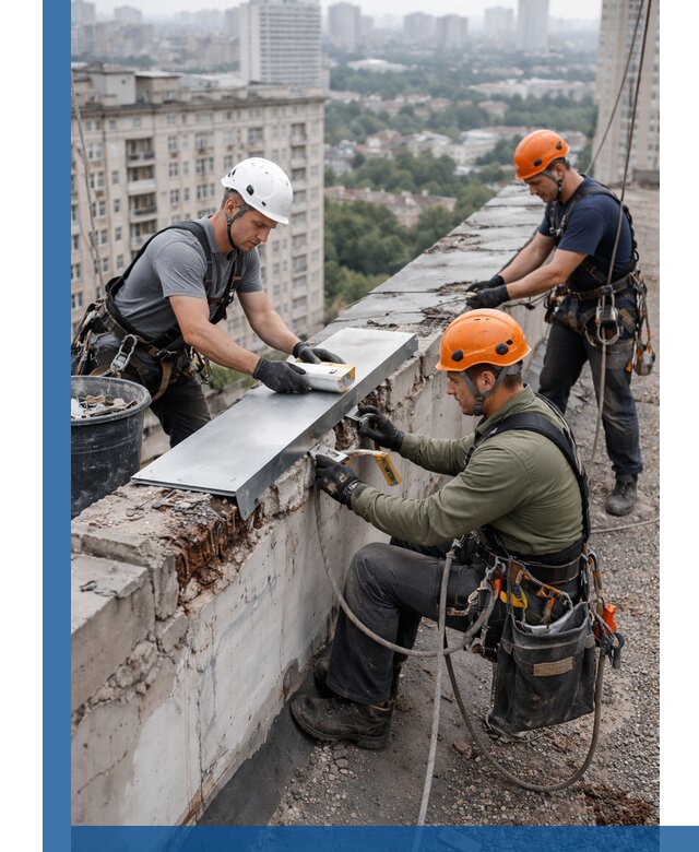 Ремонт парапета на кровле в Новодвинске, высотные работы с гарантией