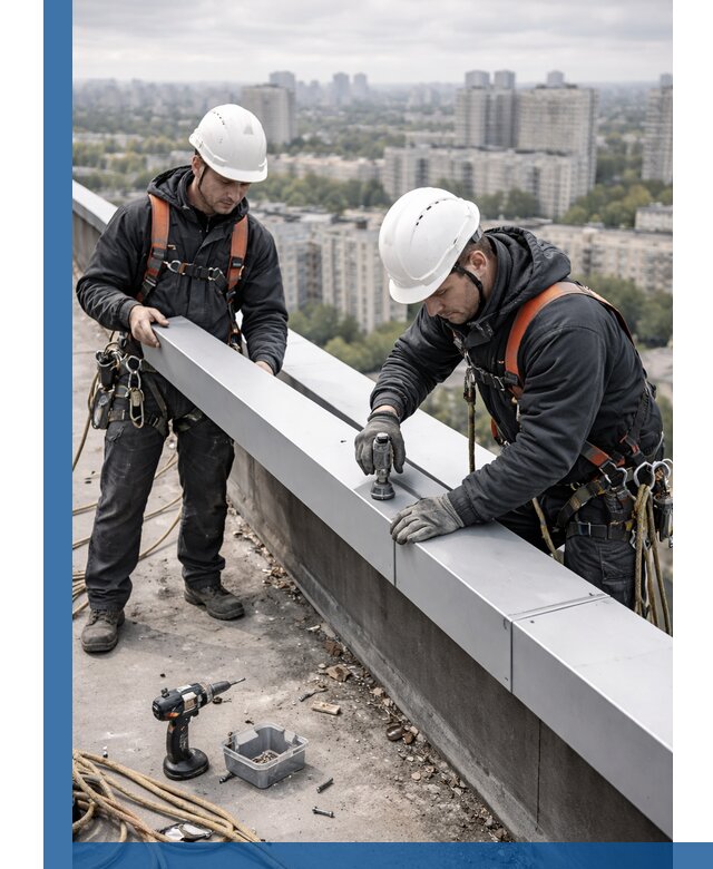 Монтаж парапетных крышек и ограждений кровли в Новодвинске