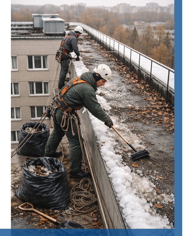 Очистка кровли по периметру в Новодвинске от 562 р. | ВЫСОТНИК-Нвд