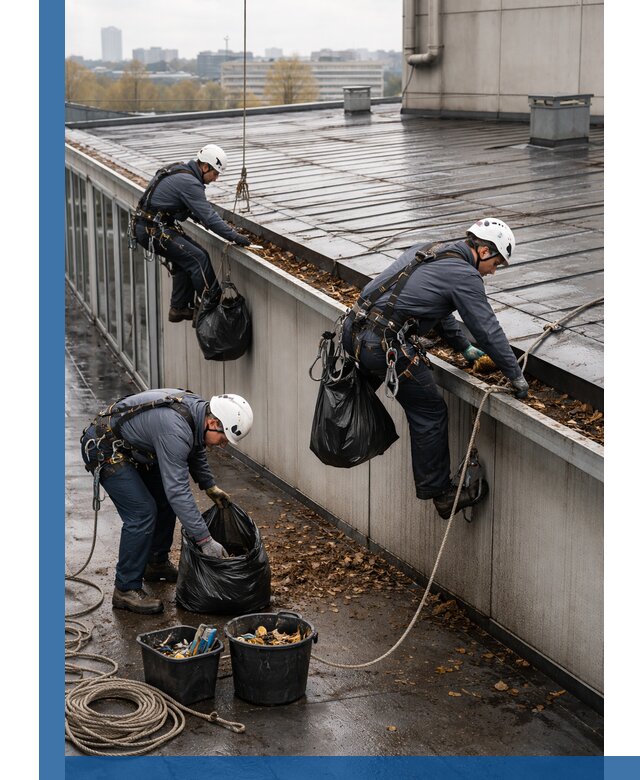 Очистка кровли по периметру в Новодвинске силами промышленных альпинистов