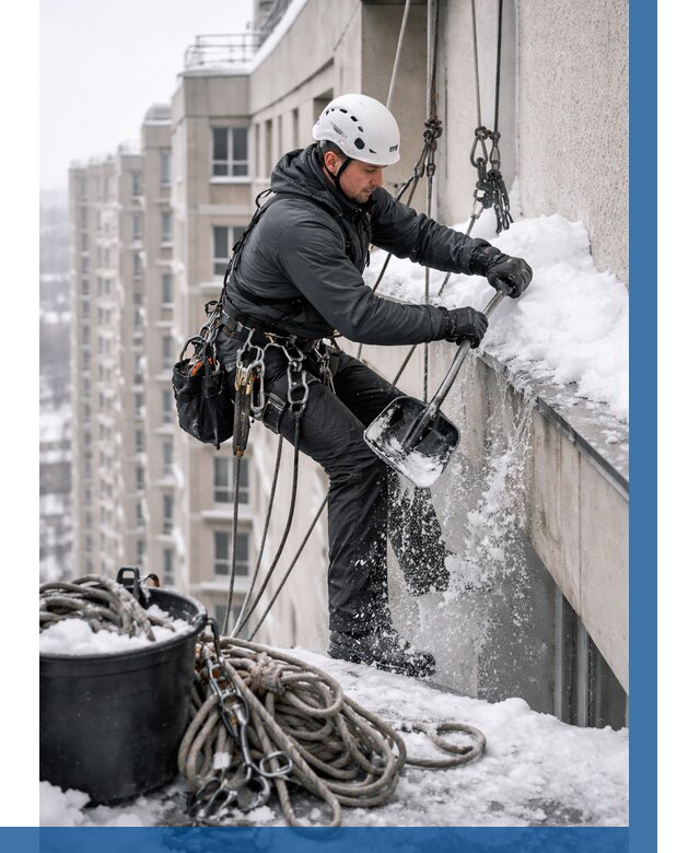 Очистка карнизов от снега в Новодвинске от 307 р. | ВЫСОТНИК-Нвд