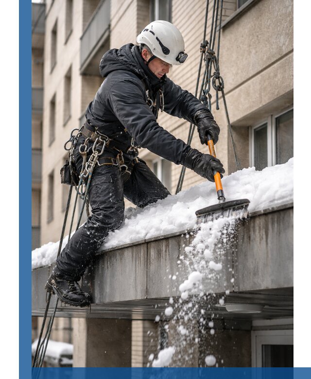 Очистка козырьков от снега в Новодвинске круглогодично безопасно