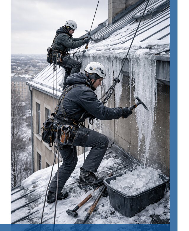 Удаление наледи с кровли в Новодвинске от 5625 р. | ВЫСОТНИК-Нвд