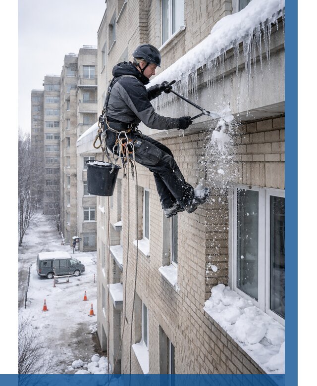 Удаление наледи с карнизов в Новодвинске от 358 р. | ВЫСОТНИК-Нвд