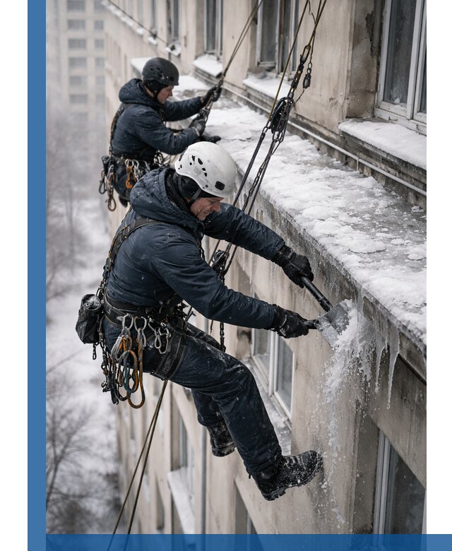 Удаление наледи и сосулек с карнизов в Новодвинске профессионально