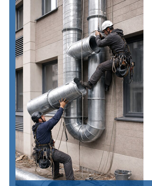 Монтаж фасадных воздуховодов в Новодвинске с герметизацией и крепежом