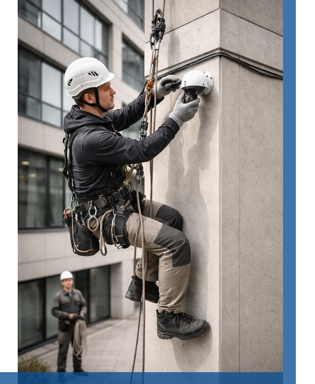 Монтаж камер видеонаблюдения на фасаде в Новодвинске от 8693 р.-ВЫСОТНИК-Нвд