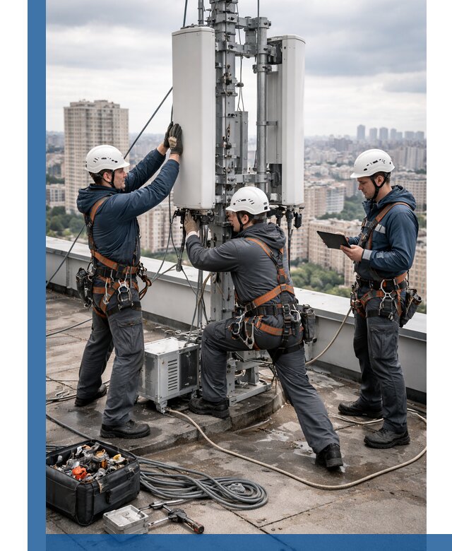 Монтаж антенн связи на крыше в Новодвинске с вводом в эксплуатацию