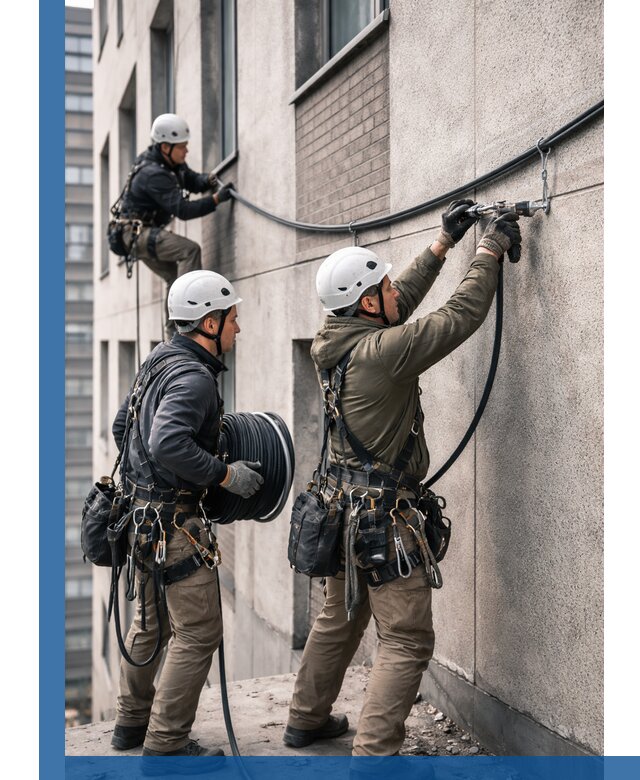 Прокладка кабеля по фасаду в Новодвинске, профессиональный монтаж