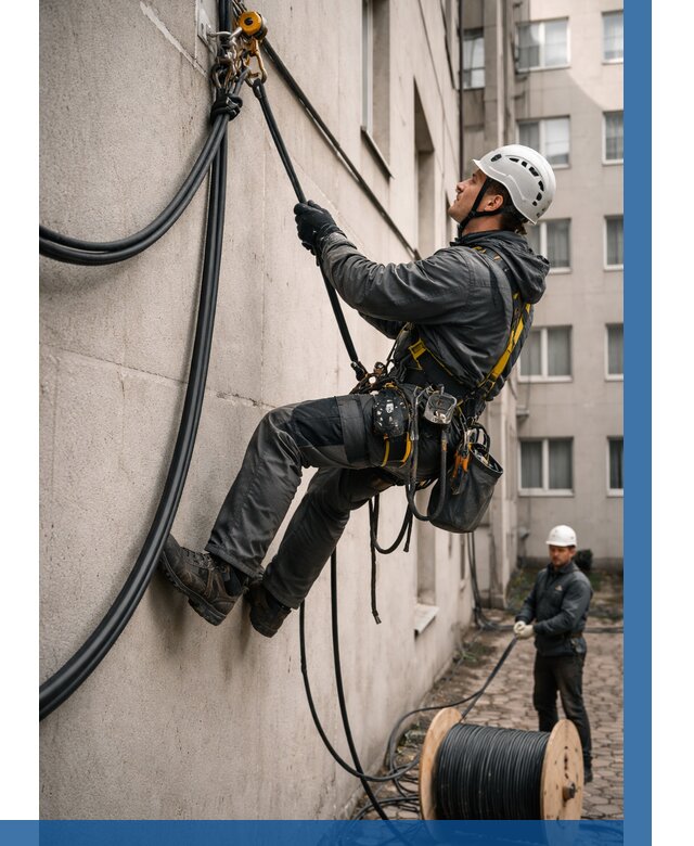 Протяжка кабеля питания на высоте в Новодвинске от 460 р. | ВЫСОТНИК-Нвд