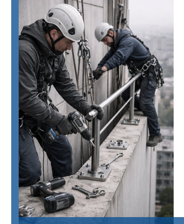 Монтаж перил на высоте в Новодвинске для жилых и промобъектов