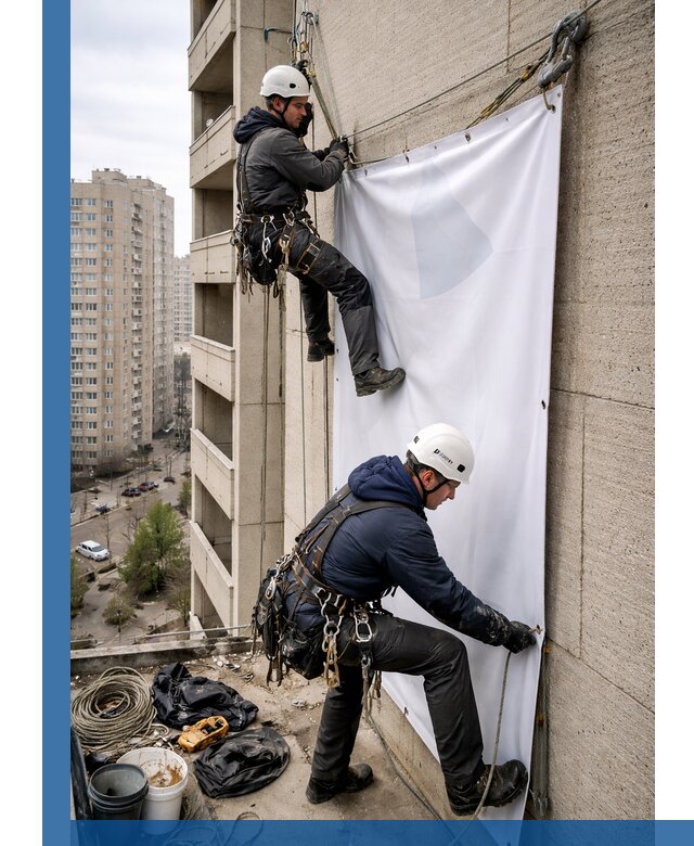 Профессиональный монтаж баннеров на фасаде в Новодвинске