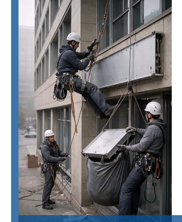 Демонтаж рекламной вывески с высотными работами в Новодвинске