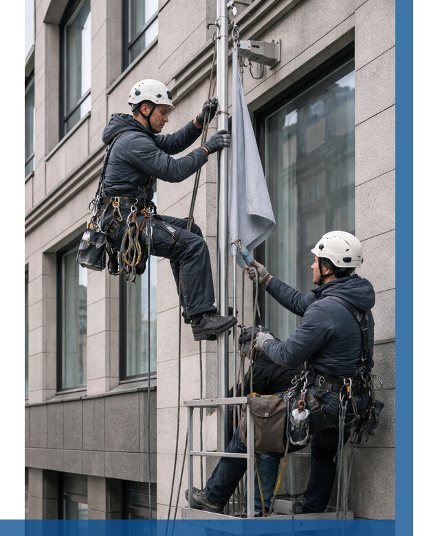 Установка флагов на фасаде в Новодвинске от 4602 р. | ВЫСОТНИК-Нвд