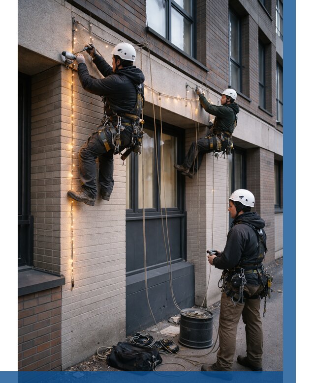 Монтаж гирлянд на фасаде в Новодвинске от 3579 р. | ВЫСОТНИК-Нвд