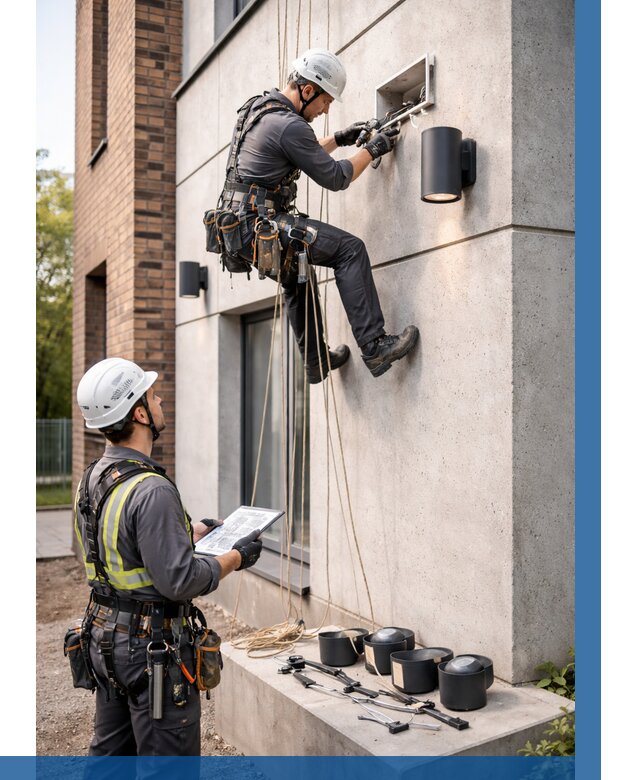 Монтаж фасадного освещения в Новодвинске от 2557 р. | ВЫСОТНИК-Нвд