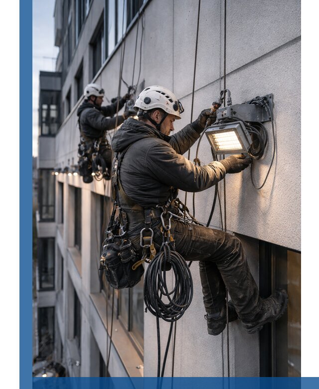 Монтаж фасадного освещения в Новодвинске установка и подключение