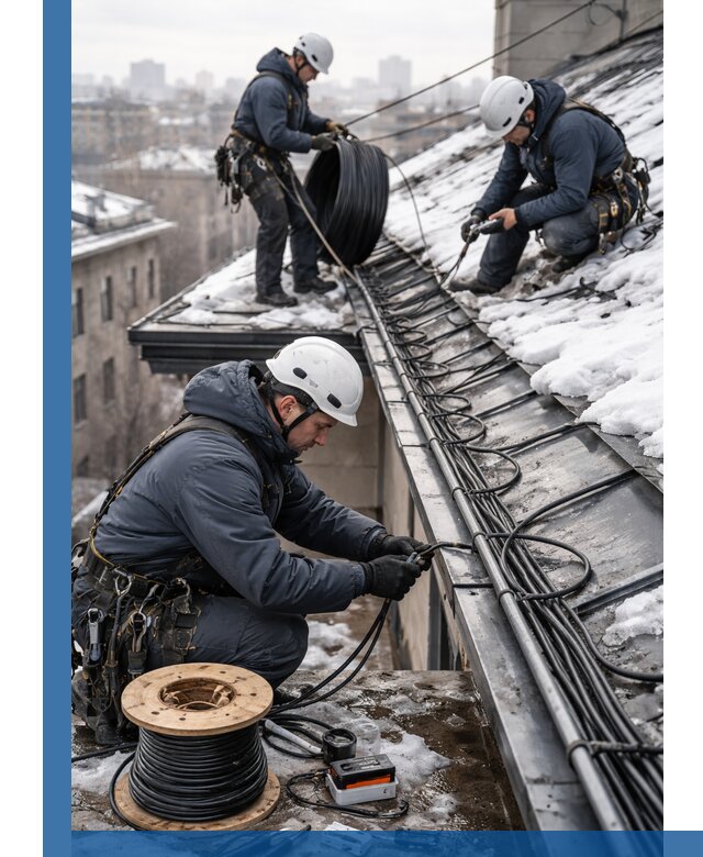 Монтаж греющего кабеля на кровле в Новодвинске под ключ