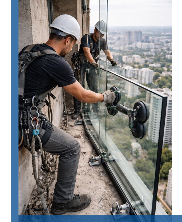 Монтаж стеклянных ограждений под ключ с гарантией в Новодвинске