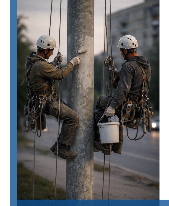 Покраска опор освещения и антикоррозийная защита в Новодвинске