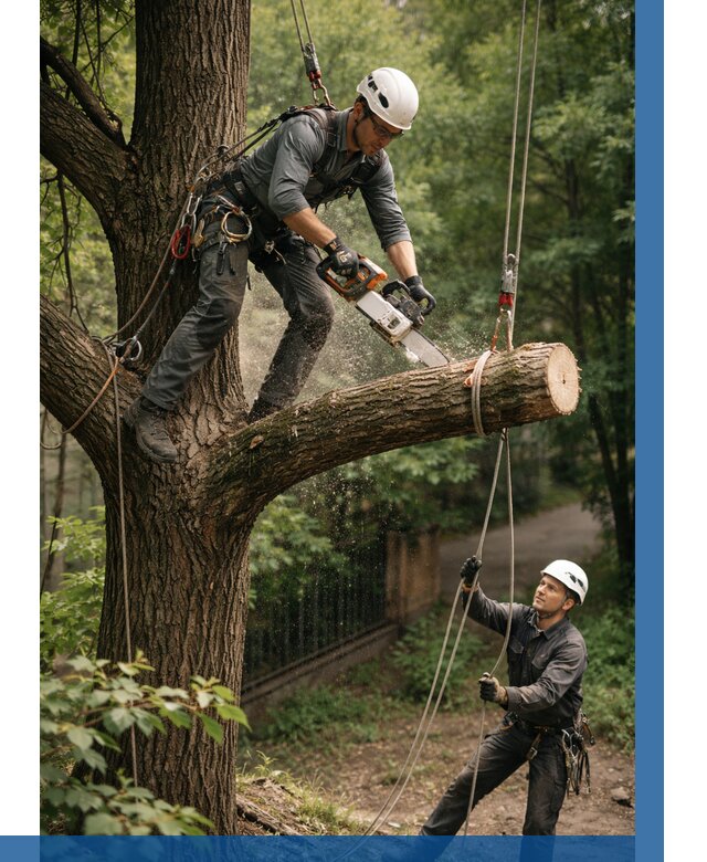 Спил деревьев альпинистами в Новодвинске от 8182 р. | ВЫСОТНИК-Нвд