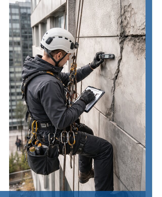 Обследование фасада альпинистами в Новодвинске от 123 р. | ВЫСОТНИК-Нвд