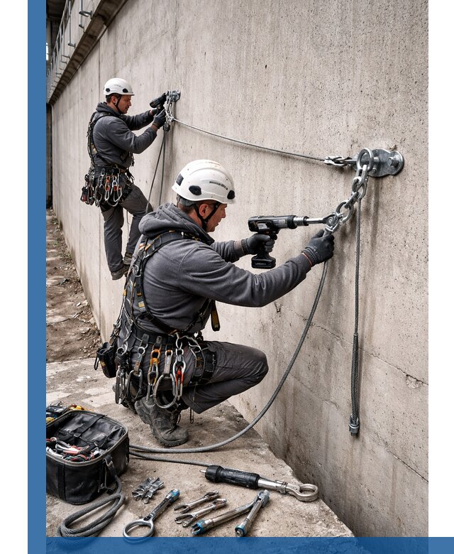 Монтаж анкерных линий высотной безопасности в Новодвинске